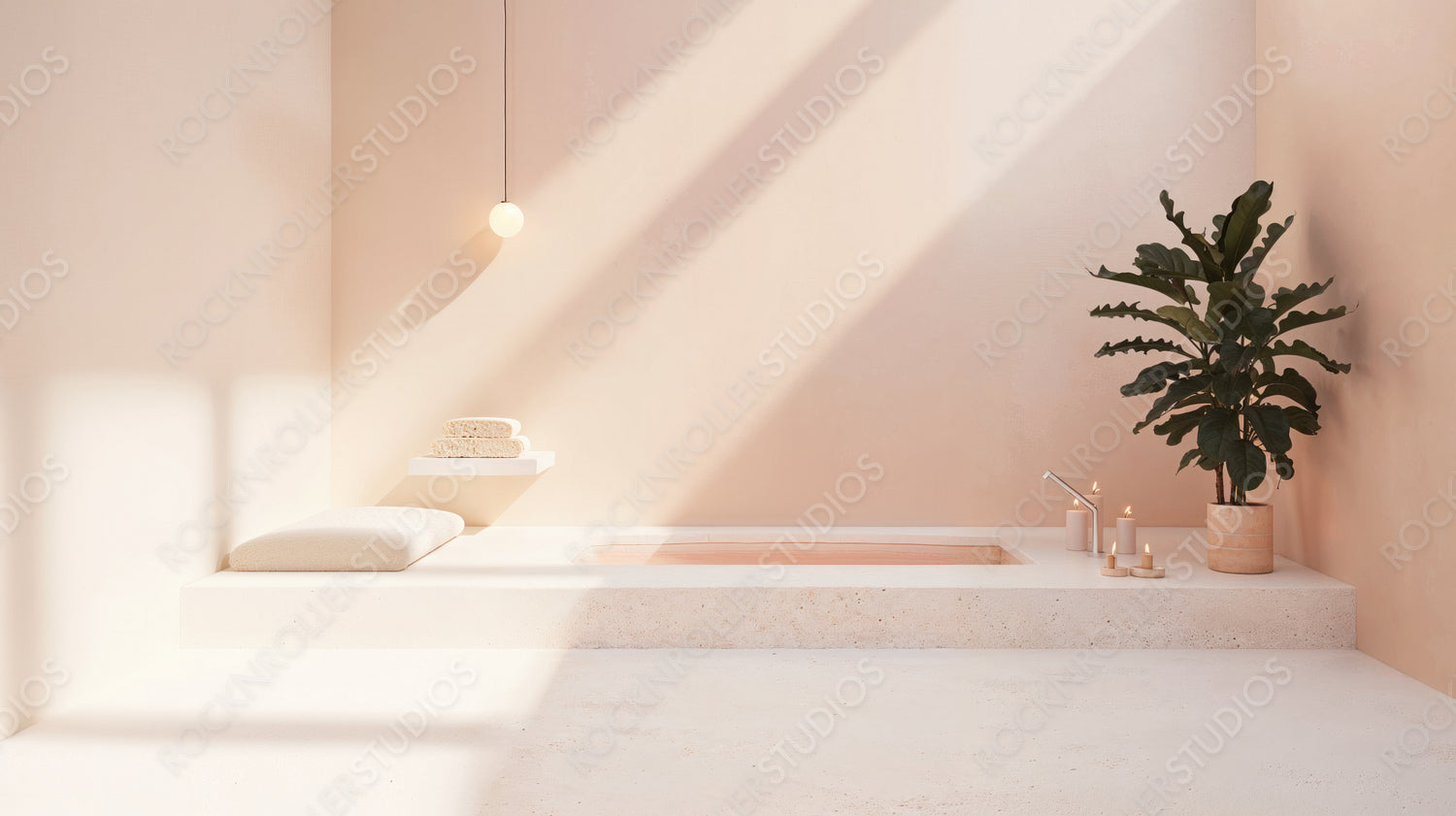 Tranquil Spa Setting with Indoor Plant and Soft Lighting