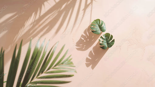 Tropical Leaves and Shadows on Pink Sand - Exotic Nature Aesthetic