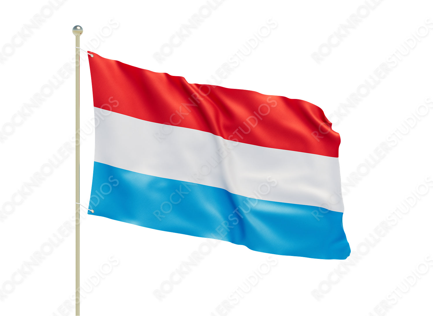 Vibrant Luxembourg Flag Waving Proudly - Red, White, and Blue Stripes on a Flagpole. Transparent PNG