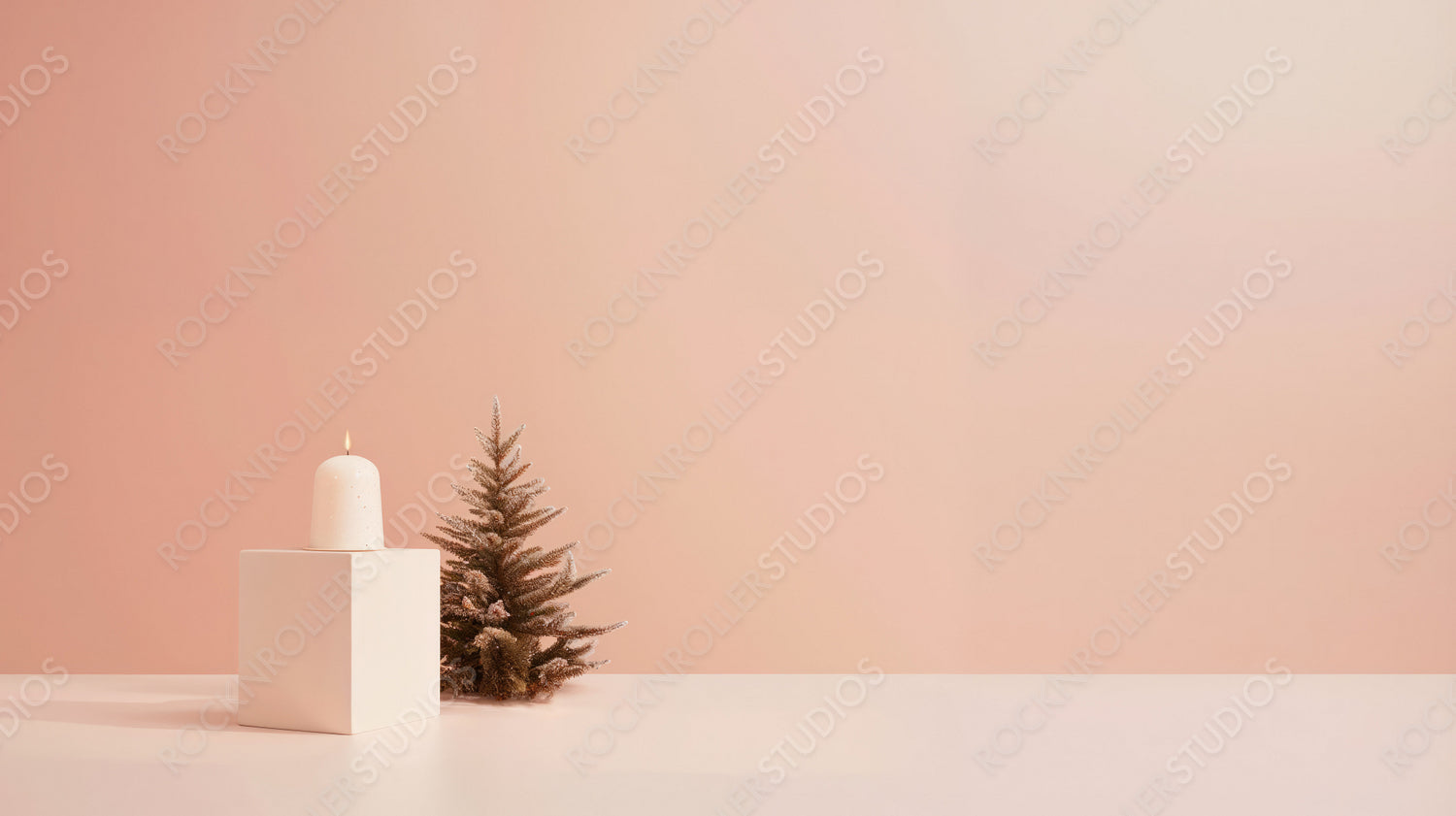 Minimalist Christmas Decor with Candle and Festive Tree