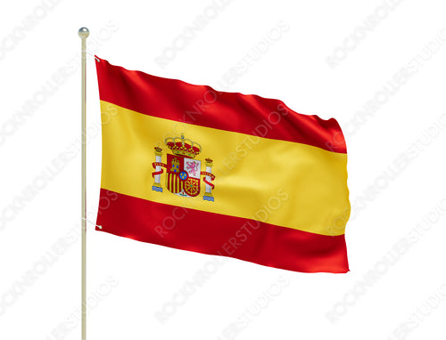 Vibrant Spanish Flag with Coat of Arms: A Symbol of National Pride and History. Transparent PNG