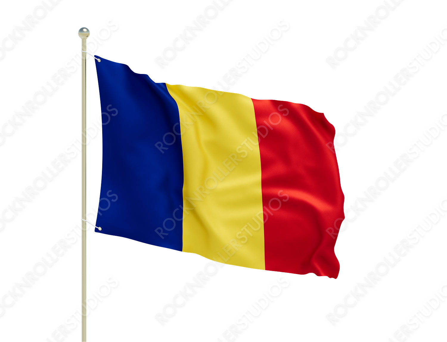 Vibrant Romanian Flag Fluttering Proudly on a Sunny Day. Transparent PNG