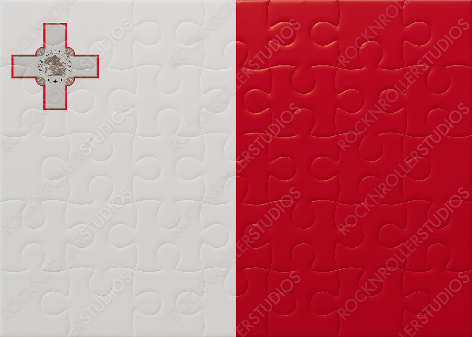 Unity in Pieces: Malta Flag as a Jigsaw Puzzle with George Cross Detail