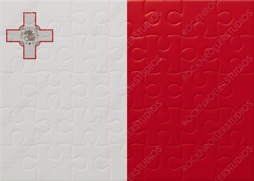 Unity in Pieces: Malta Flag as a Jigsaw Puzzle with George Cross Detail