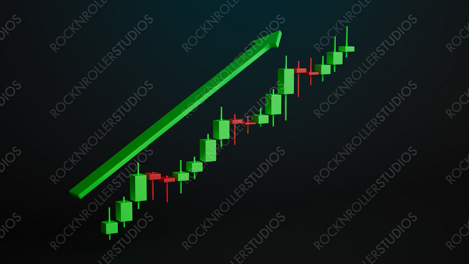 Dynamic Bullish Trend in Stock Market: Vibrant Candlestick Chart with Upward Arrow