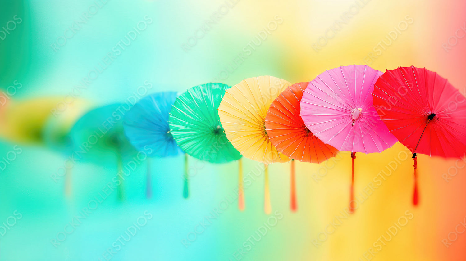 Rainbow Array of Paper Parasols: A Festive and Colorful Artistic Display
