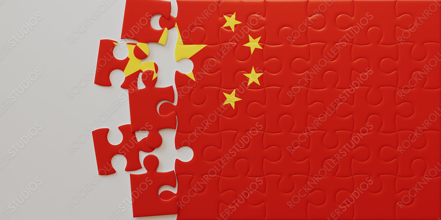 Conceptual Art: China's Flag as an Incomplete Jigsaw Puzzle Symbolizing National Identity