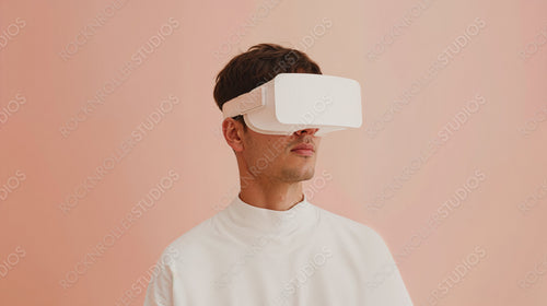 Man Experiencing Virtual Reality with Futuristic VR Headset