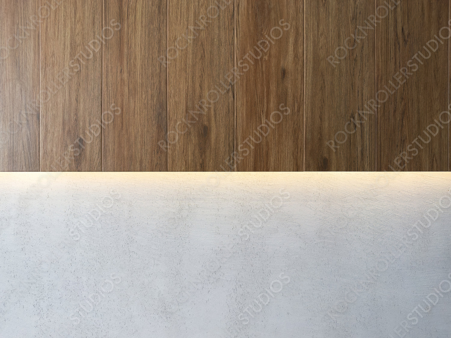 Modern Wall Design with Wood and Concrete Elements and Ambient Lighting