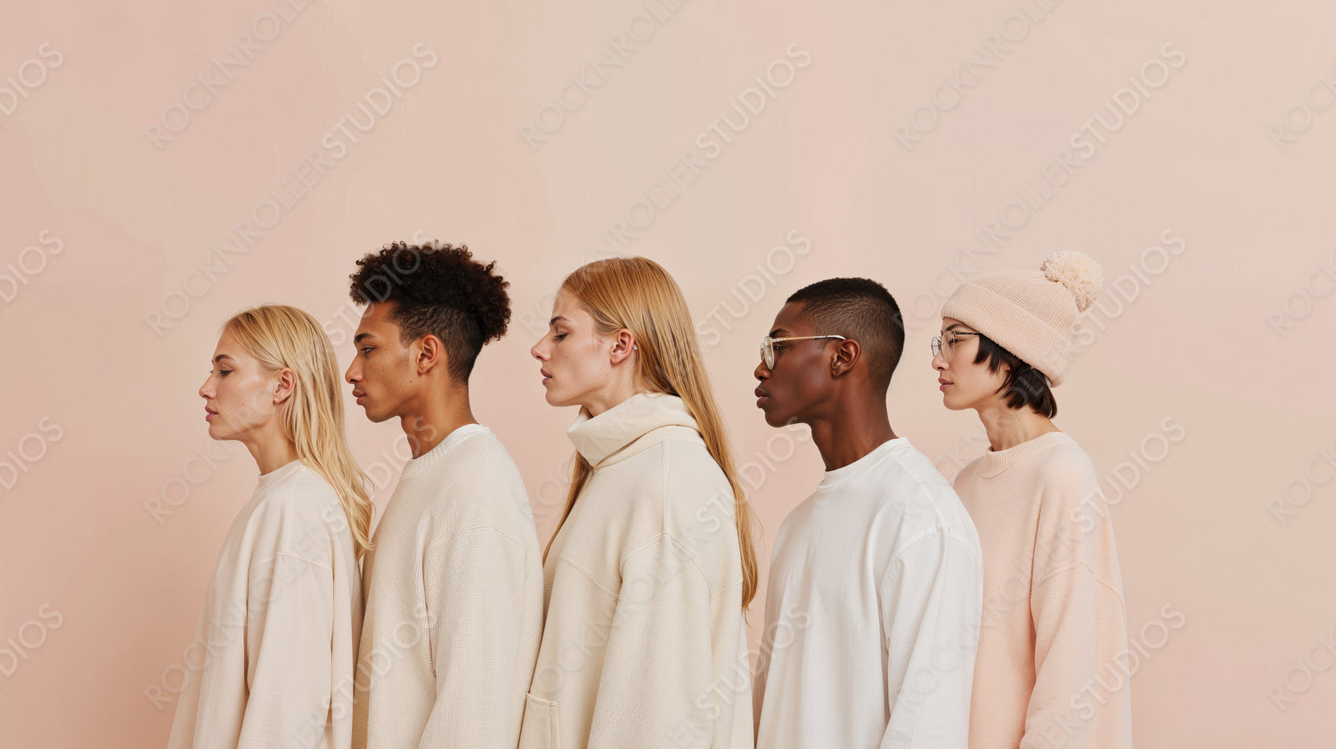 Portrait of Diverse Group of People Against Peach Background