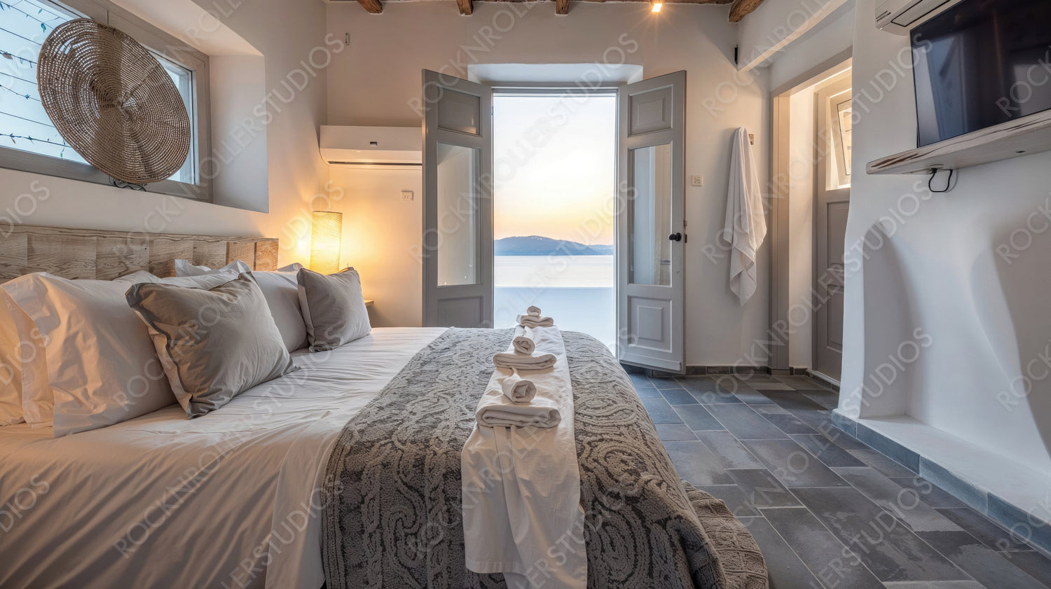 Inviting Bedroom with Ocean View and Sunset