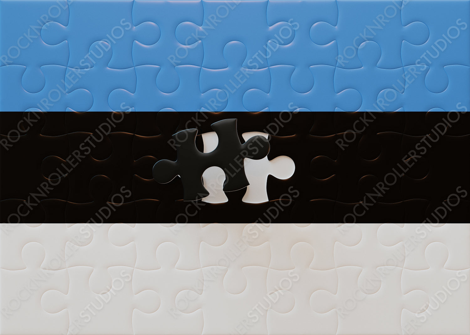Completing Estonia: A Jigsaw Puzzle Flag with Distinct Blue, Black, and White Segments