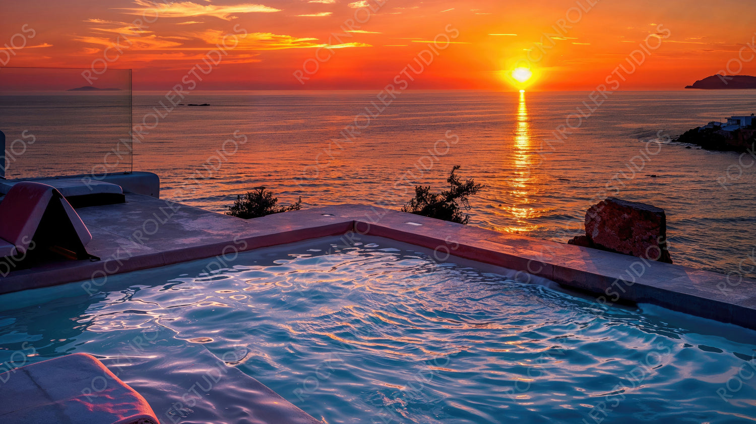 Breathtaking Sunset Over Ocean from Poolside Deck