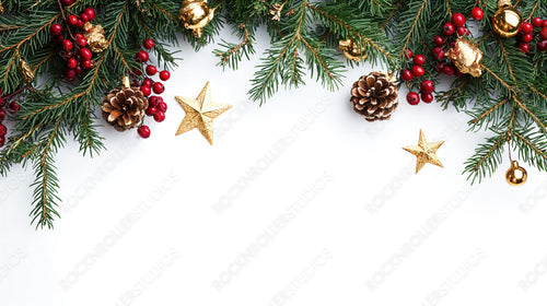 Classic Christmas Garland with Golden Stars, Pine Cones, and Red Ornaments