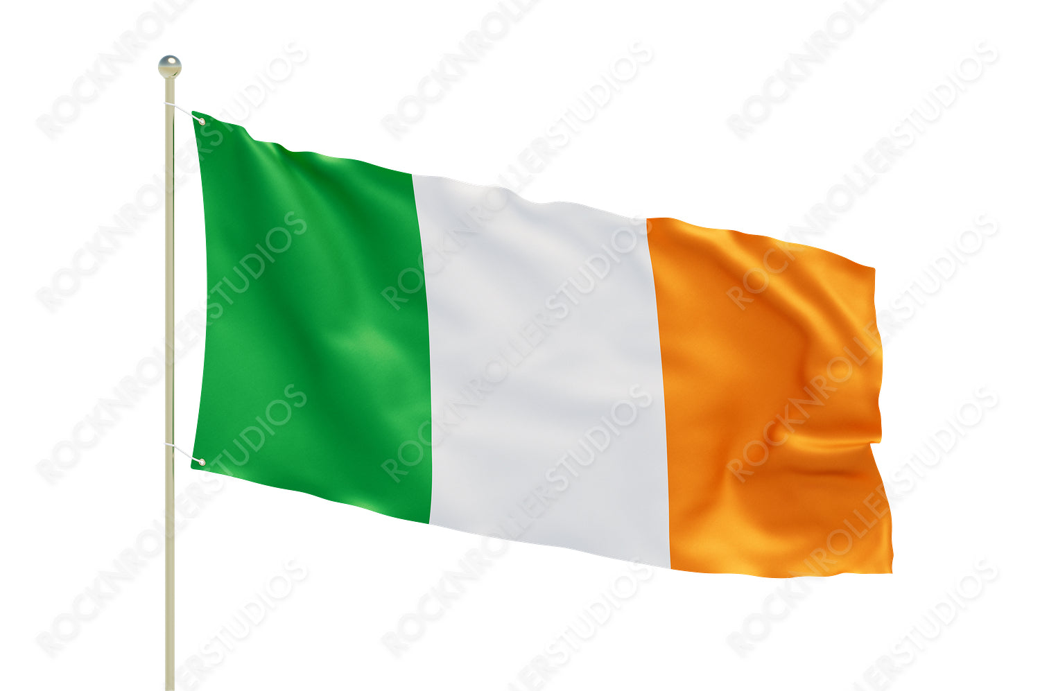 Irish Pride: Vibrant Tricolor Flag of Ireland on Flagpole. Transparent PNG