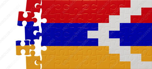 Vibrant Nagorno-Karabakh Flag as a Jigsaw Puzzle: A Symbol of Assembly and Unity