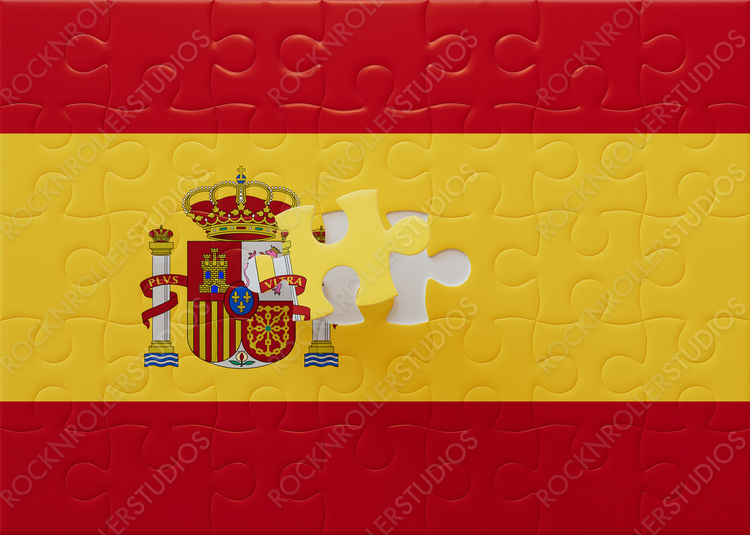 Completing Spain: Vibrant Jigsaw Puzzle with National Flag and Coat of Arms