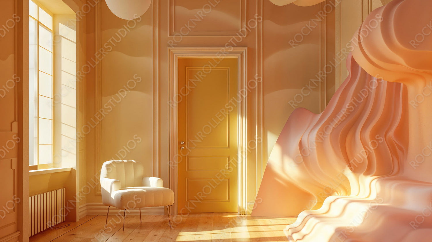 Sunlit Room with Artistic Decor and Minimalist Furniture