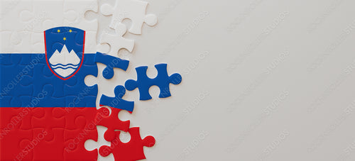 Unfinished Slovenian Flag Puzzle: Mount Triglav Emblem and Patriotic Colors in a Jigsaw Challenge