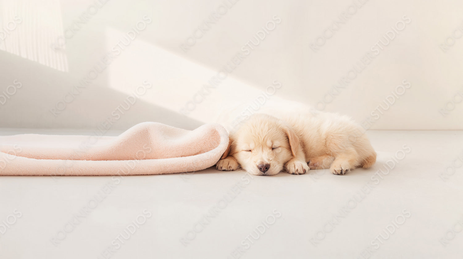 Adorable Puppy Sleeping Peacefully with Toy and Blanket