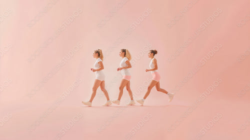 Dynamic Exercise Concept with Women Jogging in Minimalist Pastel Setting