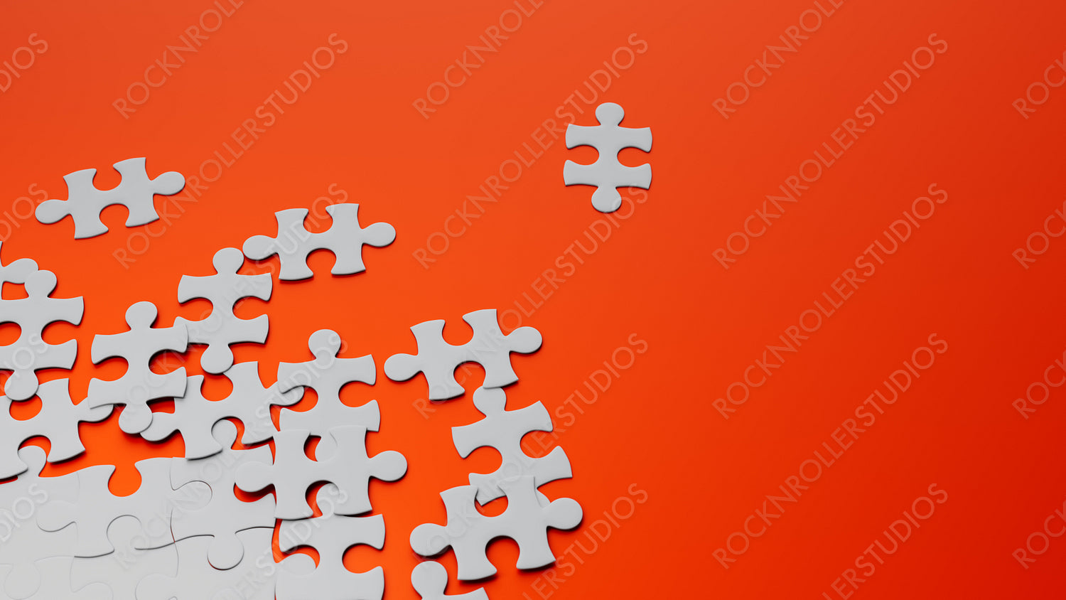 Creative Puzzle Challenge: White Pieces on Orange Background with Abstract Connections