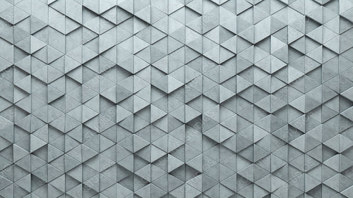 Polished, 3D Wall background with tiles. Triangular, tile Wallpaper with Concrete, Semigloss blocks. 3D Render