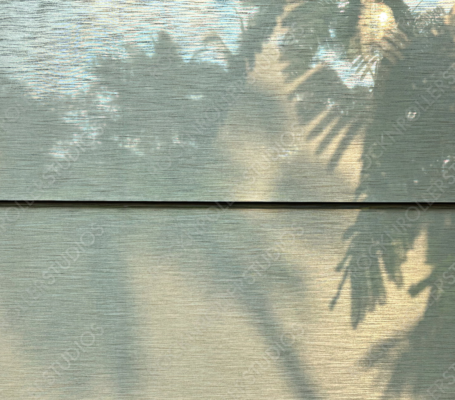 Tranquil Shadows: Palm Leaves on Textured Blinds in Subtle Tropical Hues