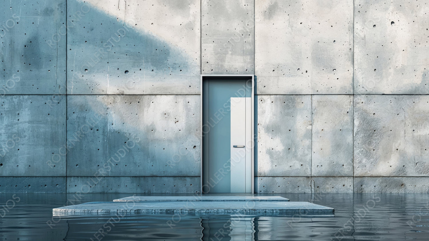 Modern Concrete Doorway with Reflections and Minimalist Design