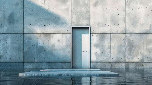 Modern Concrete Doorway with Reflections and Minimalist Design