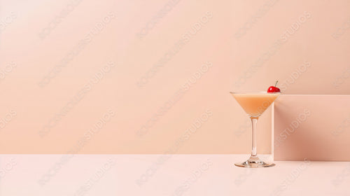 Martini Glass with Cherry on Minimalist Peach Background - Elegant Cocktail Presentation