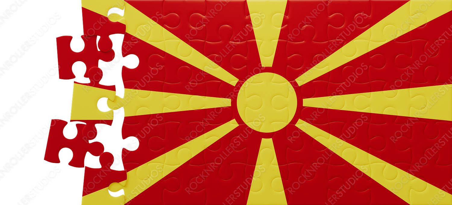 Creative Jigsaw Puzzle of North Macedonia's Flag: Unfinished, Symbolic & Educational