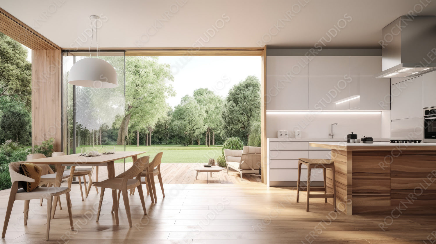 Modern Interior Design Background. Contemporary Dining room. Generative AI.