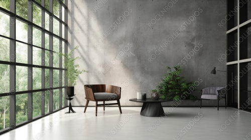 Loft Living Room. Contemporary Interior Design Background. Generative AI.
