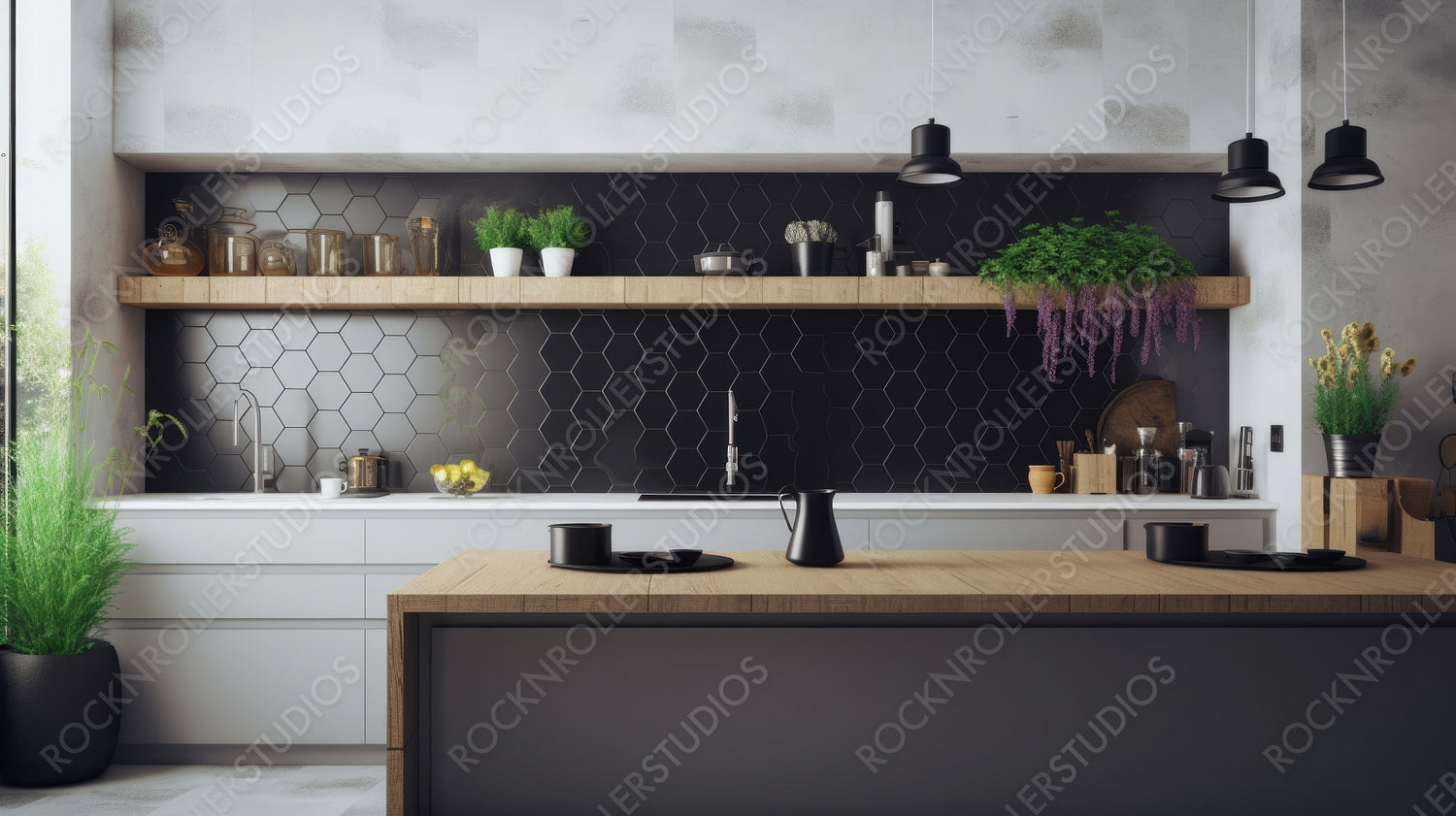 Contemporary Interior Design Background. Modern Kitchen. Generative AI.