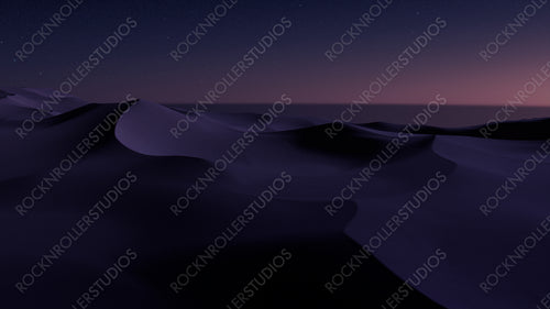Desert Landscape with Sand Dunes and Pink Gradient Starry Sky. Empty Contemporary Background.
