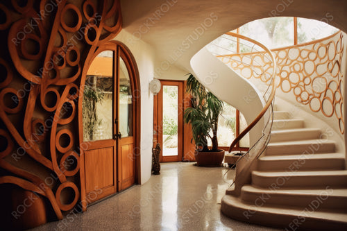 Stylish Interior Design Background. Modern Staircase. Generative AI.