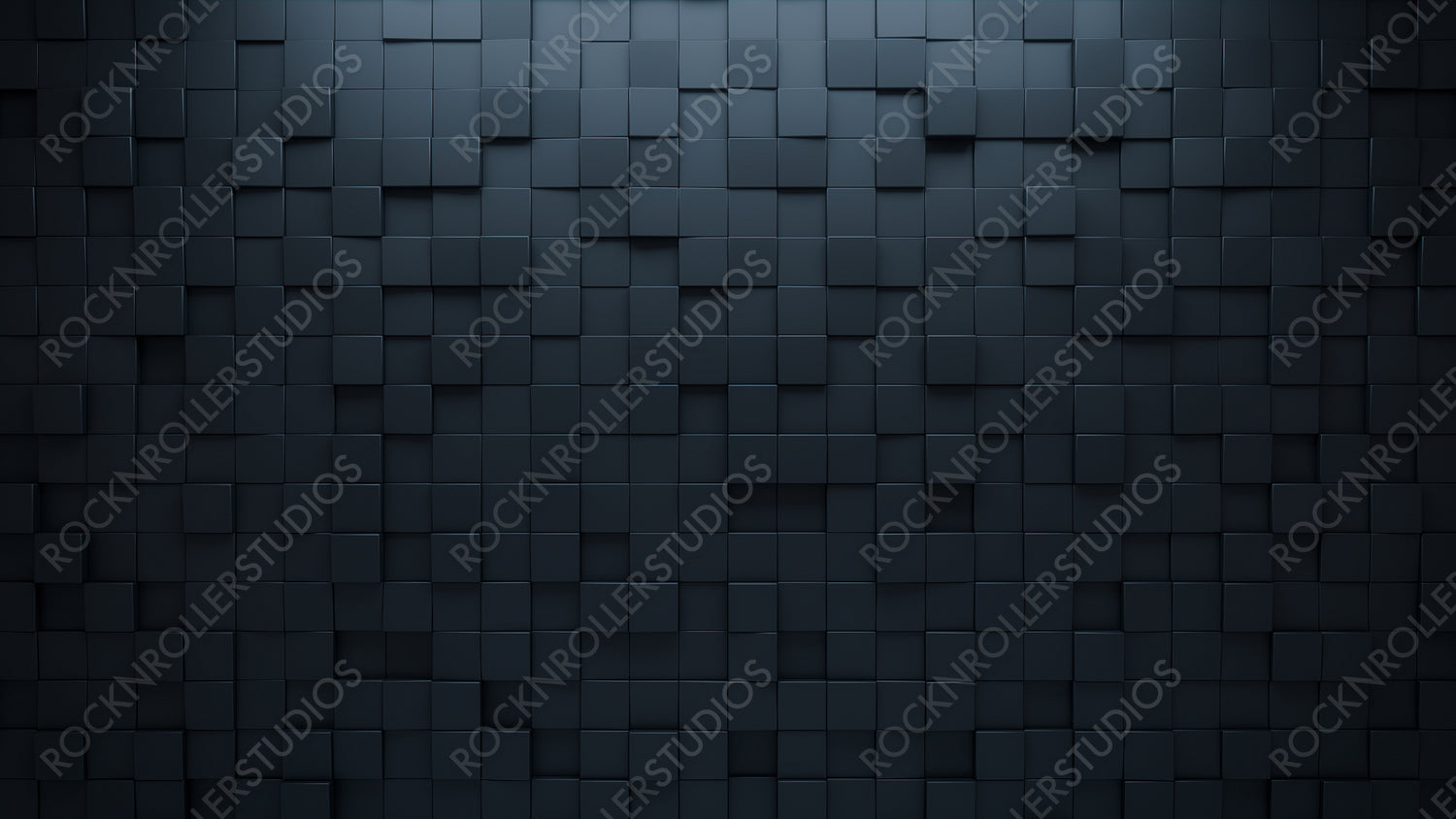Futuristic, High Tech, dark background, with a square block structure. Wall texture with a 3D cube tile pattern. 3D render
