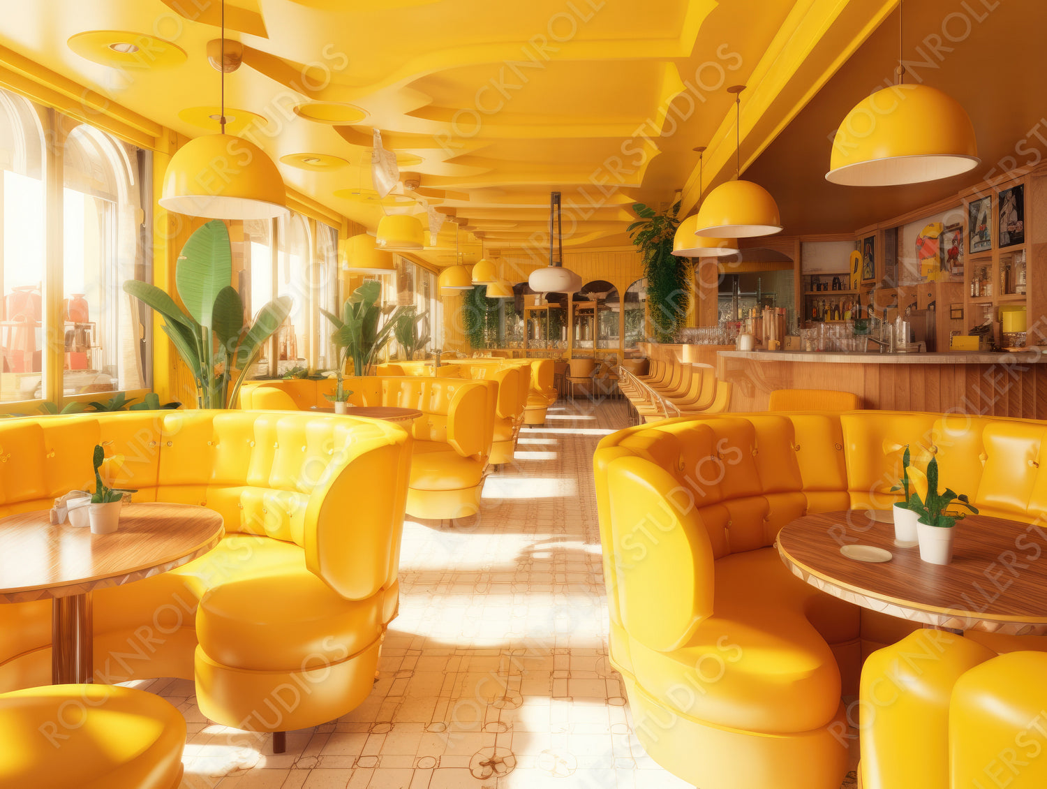 Contemporary Restaurant. modern Interior Design Background. Generative AI.