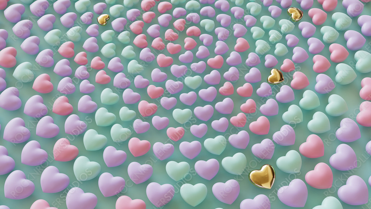 Pastel colored 3D Hearts arranged in the Shape of a Spiral. Contemporary Valentine's Day Background. 3D Render.
