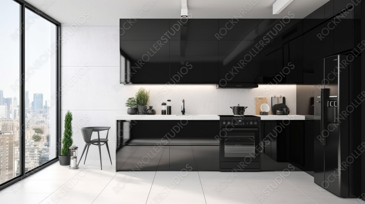 Minimal Kitchen Background. Contemporary Interior Design. Generative AI.