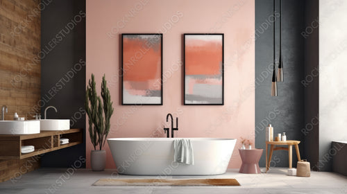 Artistic Interior Design Background. Stylish Bathroom. Generative AI.