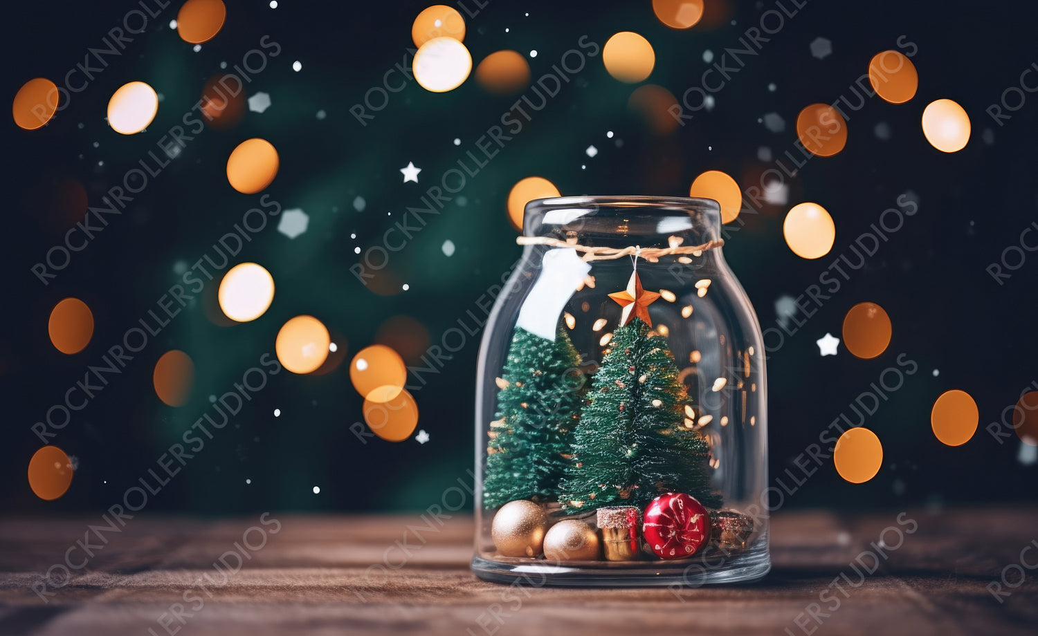 Merry Christmas and Happy New Year Concept, Close Up, Elegant Christmas Tree in Glass Jar Decoration.