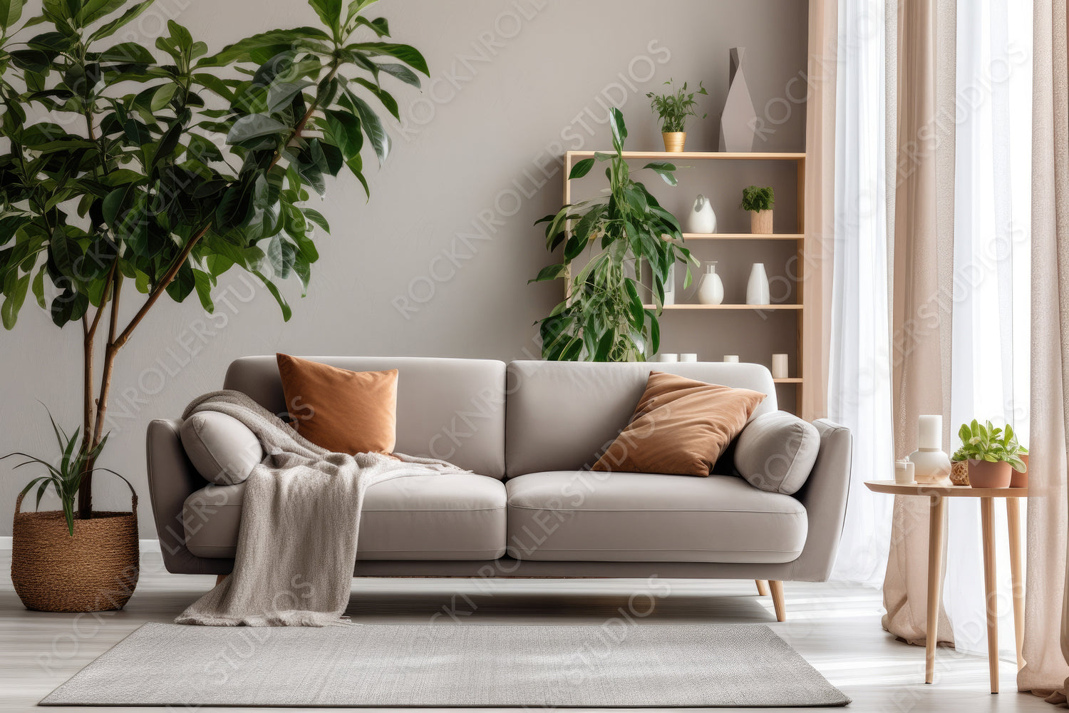 Minimal Living Room. Contemporary Interior Design Background. Generative AI.