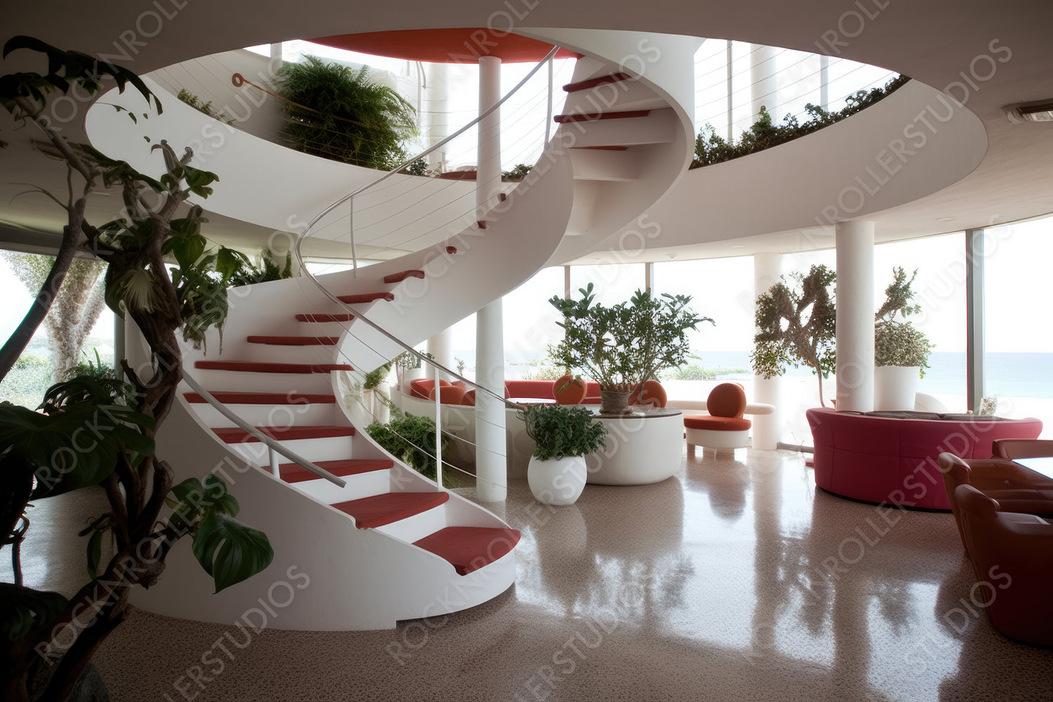 Stylish Staircase. Modern Interior Design Background. Generative AI.
