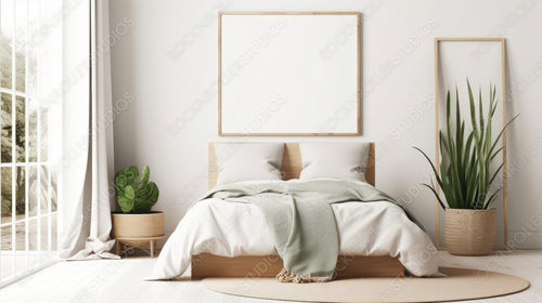 Modern Bedroom. Stylish Interior Design Background. Generative AI.