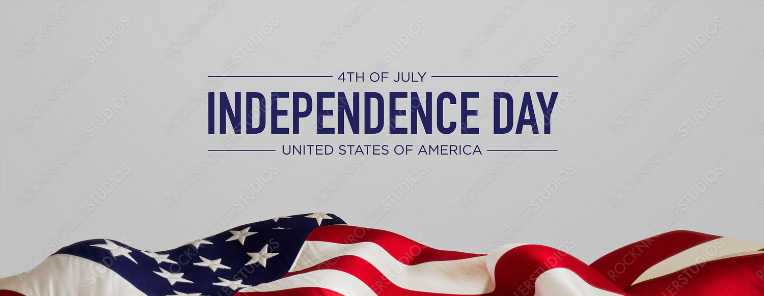 Independence Day Banner with United States Flag and White Background.