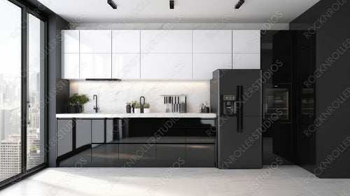 Contemporary Kitchen. Minimal Interior Design Background. Generative AI.