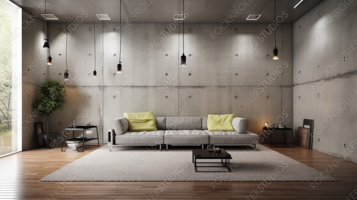 Loft Living Room Background. Contemporary Interior Design. Generative AI.