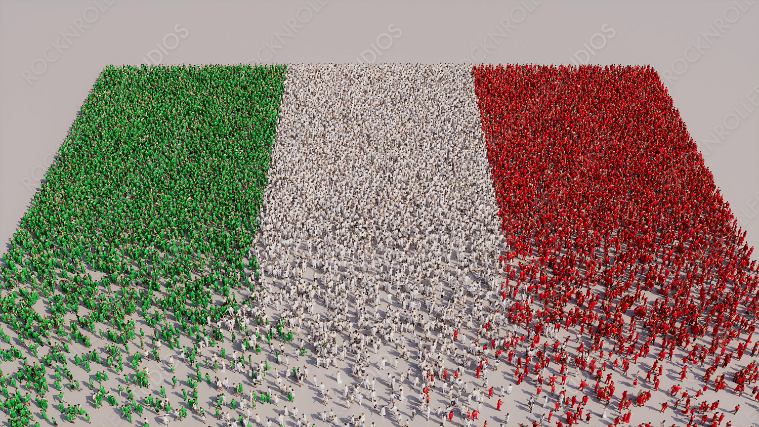 Italian Flag formed from a Crowd of People. Banner of Italy on White.